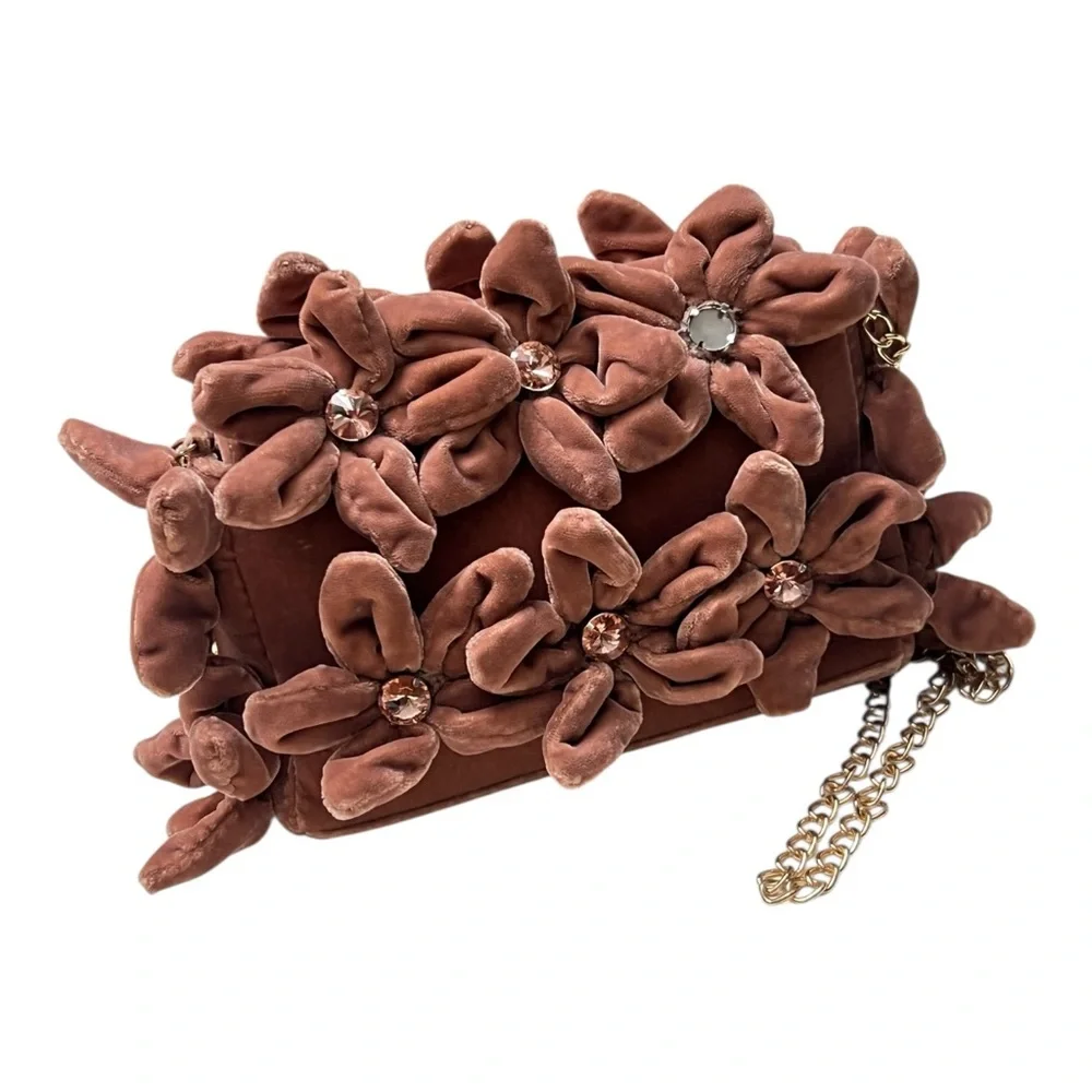 By Anthropologie 3D Floral Velvet Pink Rose Embellished Crossbody Bag - NWT - Picture 8 of 15